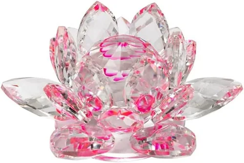 Vista 16 de Loto de cristal transparente, flor de cristal brillante con caja de regalo, reflejo de tono, purpurina, paz, pureza, buena fortuna, sabiduría