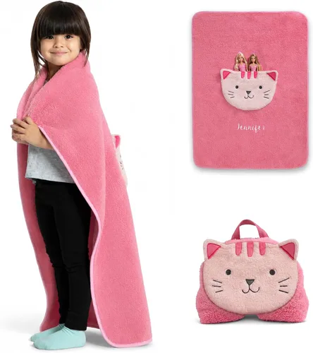Vista 8 de Delta Children Manta Sherpa personalizada con bolsillo de almacenamiento para niños, búho verde