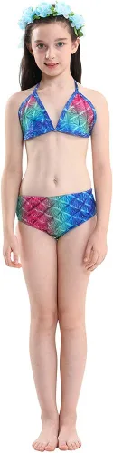 Vista 6 de 5Pcs Girls Swimsuit Mermaid Tails for Swimming Princess Bikini Bathing Suit Set Can Add Monofin for 4T 6T 8T 10T 12T