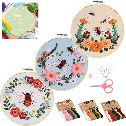 Vista 10 de Santune Paquete de 4 kits de bordado para principiantes, kits de punto de cruz y punto de aguja para adultos, juegos de punto con patrón de abeja