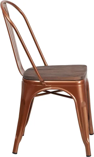 Vista 5 de Flash Furniture Tenley Silla apilable de metal de cobre con asiento de madera