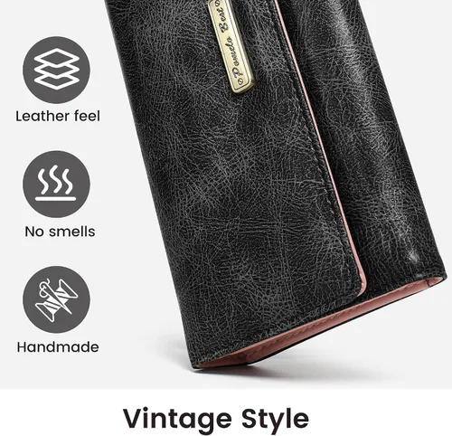 Vista 6 de Billetera para mujer, con bloqueo RFID, triple pliegue, tarjetero, delgada, con bolsillo para monedas con cremallera, Negro -, Negro