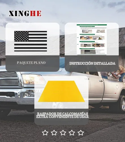 Vista 6 de Xinghe Calcomanías de bandera estadounidense para ventana trasera lateral, color negro mate para camioneta