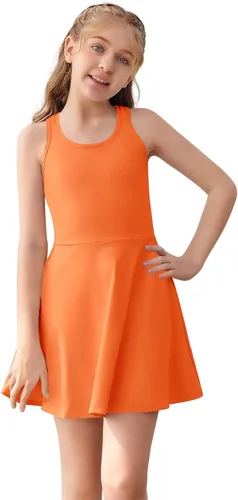 Vista 8 de Haloumoning Vestido de tenis sin mangas para niñas, vestido atlético de Negro