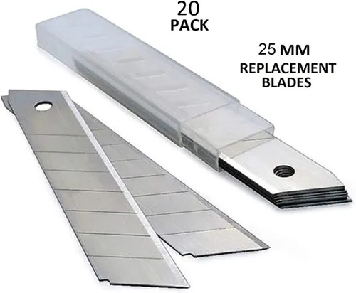 Vista 6 de Cuchillo utilitario resistente de 0.984 in, cortador de caja con 20 cuchillas retráctiles SK-5, cortadores a presión con agarre de goma para cartón