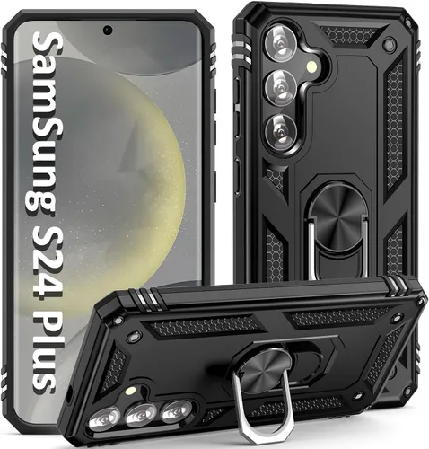 Vista 19 de Funda S24 Plus, S25 Plus, para Samsung S24+/S25+, con anillo de soporte, soporte ajustable, grado militar, protección resistente, a prueba de Azul