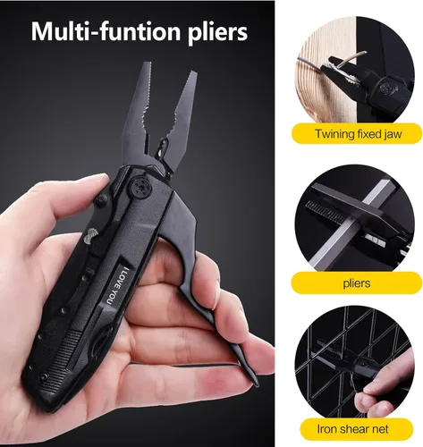 Vista 4 de Cuchillo de bolsillo multiherramienta para hombres, relleno de calcetines de Navidad, regalos para novio, él, marido, papá, alicates tácticos
