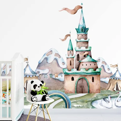 Vista 32 de IDEA4WALL Adhesivo mural removible para pared, diseño de castillo mágico de nieve y ciencia ficción, arte moderno, paisaje decorativo para sala