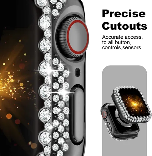 Vista 4 de Funda Bling Compatible con Apple Watch Series 6/5/4/SE 3/SE 2/SE 40mm, Protector de Cara de Diamante para Mujeres, Protector de Marco Duro de PC