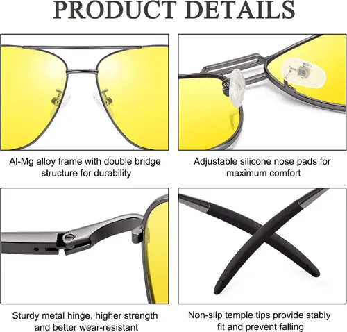 Vista 4 de URUMQI Lentes de sol de aviador polarizados cuadrados para hombre, lente de protección TAC UV400, pantallas de navegador piloto para conducir golf