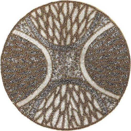 Vista 15 de 4 Piezas Manteles Individuales con Cuentas - Manteles de Mesa Redondos de Cuentas de Vidrio de 13 Pulgadas con Respaldo de Algodón - Elegantes