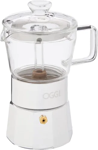 Vista 4 de Oggi Cafetera de café expreso para estufa, cafetera italiana de vidrio borosilicato de 4 tazas (4 onzas)