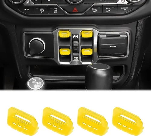 Vista 18 de Cherocar 4 piezas de cubierta de botón de interruptor de ventana Accesorios interiores para Jeep Wrangler JL JLU y Gladiator JT 2018-2026