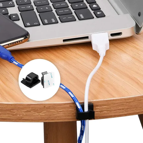 Vista 4 de 150 clips adhesivos para cables negros, organizador de cables para exteriores, organizador de cables para debajo del escritorio, automóvil, pared
