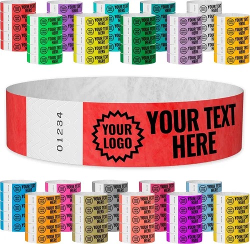 Vista 24 de Tyvek - Pulseras personalizadas de 3/4 de pulgada para eventos - Personalizadas con imagen o logotipo (tipo papel) Personalize w/ Clipart Text &