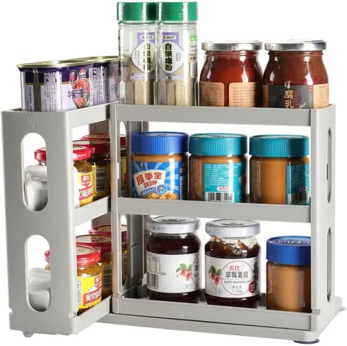 Vista 8 de Dutiplus Organizador de especias de 3 niveles, gabinete de almacenamiento giratorio y tirado para encimera de cocina, baño, 10.8 pulgadas de alto x