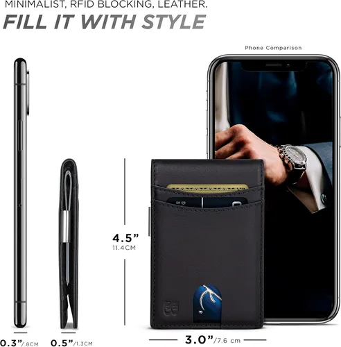 Vista 3 de SERMAN BRANDS Billetera con clip de dinero para hombre. Carteras delgadas con bolsillo frontal con bloqueo RFID para hombres, de cuero de grano