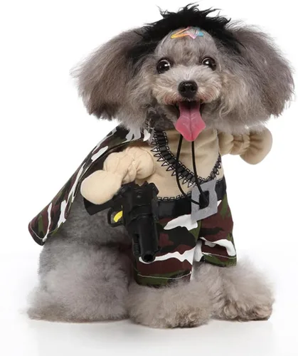 Vista 2 de Disfraz de perro mercenario para cachorro, ropa de cosplay para mascotas, disfraz divertido de Halloween y Navidad, para gatos y perros pequeños