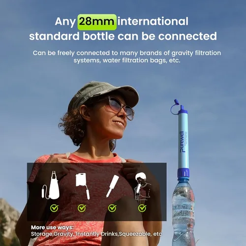 Vista 4 de Purewell - Filtro de agua al aire libre de filtración de agua personal; purificador de agua con mecanismo de urgencia con pajilla para supervivencia