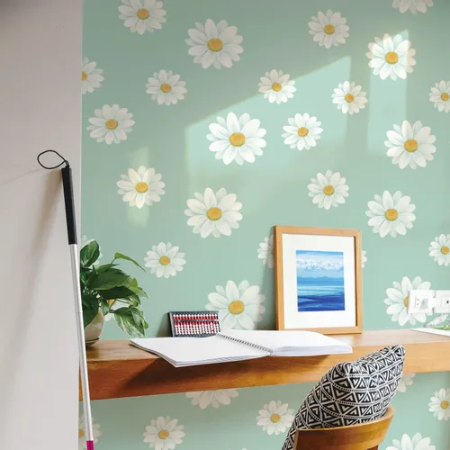Vista 5 de JAHUL Papel tapiz de margaritas para despegar y pegar, diseño floral, lindo autoadhesivo, extraíble, papel tapiz de flores en papel tapiz/papel