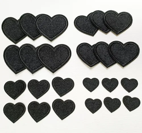 Vista 2 de 24 parches para planchar con corazón negro, parches bordados con corazón para ropa, chaquetas, sombreros, mochilas, jeans