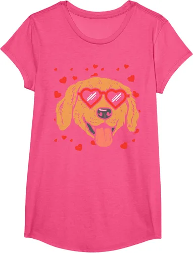 Vista 66 de Golden Retriever cara corazón gafas día de San Valentín perro regalo camiseta Negro