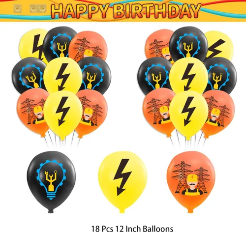 Vista 6 de Decoraciones de fiesta de electricista, electricista, liniero, decoraciones temáticas incluye pancarta de feliz cumpleaños, decoración de tartas