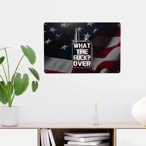 Vista 5 de Divertido walkie talkie - Radio de mano con texto en inglés "What The Fuck Over" de 8 x 12 pulgadas, letrero de metal retro para decoración de pared