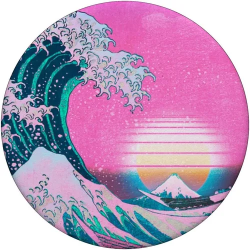 Vista 3 de Vaporwave Estética Gran Onda De Kanagawa Synthwave Sunset PopSockets PopGrip: Agarre intercambiable para teléfonos y tabletas