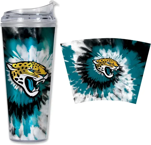 Vista 19 de Rico Industries NFL Football Glitter 24 onzas Vaso de purpurina acrílico con tapa con bisagra, Vaso de doble pared oficialmente licenciado con pajita