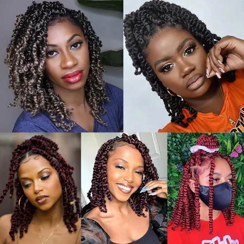Vista 6 de Leeven Cabello rubio degradado de 14 pulgadas, pretrenzado y trenzado de pasión, 8 paquetes de extensiones de cabello sintético bohemio para mujeres