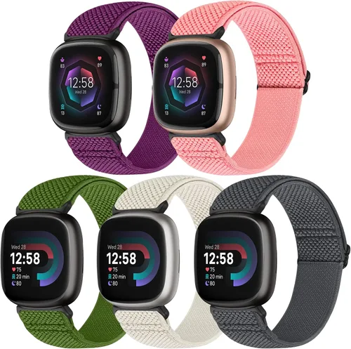 Vista 18 de Bcuckood Compatible con Fitbit Versa 4/Versa 3/Sense 2/Sense Band para mujeres y hombres, paquete de 5 correas de nailon elástico suave ajustable
