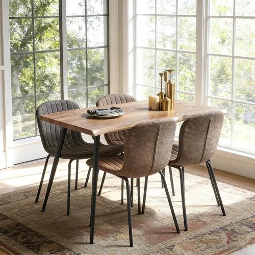 Vista 16 de Juego de mesa de comedor para 4, moderno juego de mesa de cocina de 5 piezas, mesa de comedor rectangular de 47 pulgadas y sillas vintage de piel