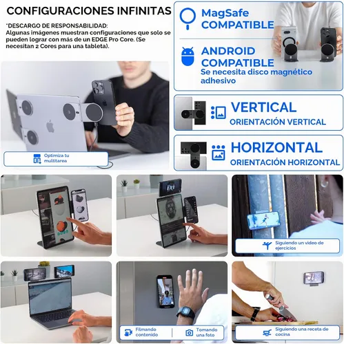 Vista 6 de Rolling Square Edge Pro Core - Soporte magnético para teléfono con base para computadoras y tabletas Placa de metal adhesiva segura o modo