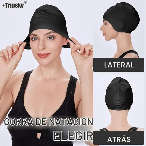 Vista 6 de Tripsky Silicone Swim Cap for Long Hair, Swimming Cap for Women Men Teenagers, Stereoscopic Pattern Bathing Cap Ideal for Curly Short Medium Long