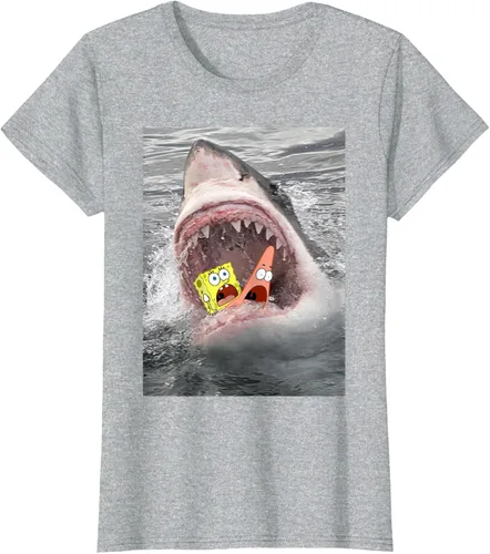 Vista 21 de Camiseta divertida de Bob Esponja con diseño de tiburón y ataque de tiburón para hombres y mujeres Negro