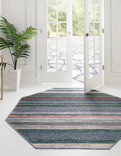 Vista 7 de Unique Loom Yara Collection - Alfombra Axel (7' 10" cuadrada, verde/marfil)