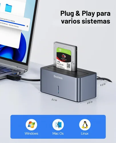 Vista 5 de dockteck USB 3.0 a SATA disco duro externo estación de acoplamiento