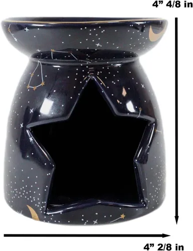 Vista 2 de Ebros Gift Wicca Witchcraft constelación púrpura astrología estrellas y luna cerámica púrpura quemador de aceite esencial calentador de cera figura