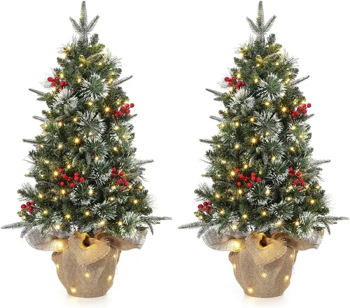 Vista 8 de GarveeHome Mini árbol de Navidad artificial preiluminado de 3 pies para mesa, árbol de Navidad con 85 luces LED blancas cálidas, base de bolsa