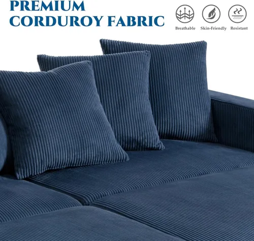 Vista 3 de Sofá biplaza extragrande de 100.8 pulgadas, moderno sofá biplaza de pana, cómodo sofá modular tapizado con almohadas para sala de estar, dormitorio