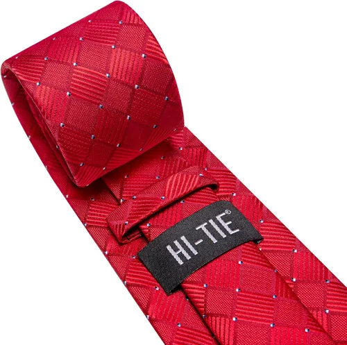Vista 243 de Hi-Tie Corbata clásica de cachemira para hombre con pañuelo y gemelos a cuadros