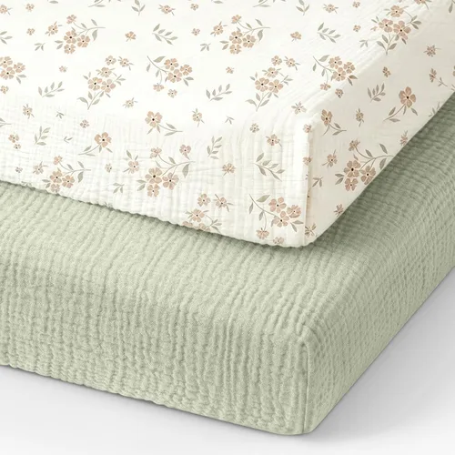 Vista 17 de Sábanas orgánicas para cuna de bebé de 33 x 17 pulgadas, 100% algodón de muselina para bebé, niña, niño, funda de colchón ajustable suave compatible
