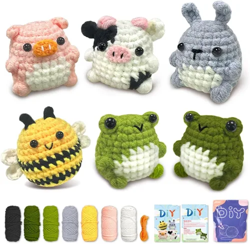 Vista 7 de YAMAXIN Kit de Ganchillo para Principiantes Adultos – 4PCS Kit de Inicio de Amigurumi de Animales de Ganchillo con Hilo, Ganchos, Herramientas