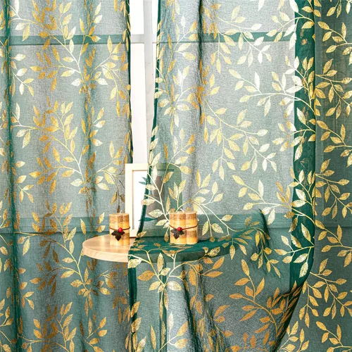 Vista 29 de Deeprove Cortinas traslúcidas color aguamarina y dorado de 63 pulgadas de largo, 2 paneles para decoración de dormitorio, cocina, decoración