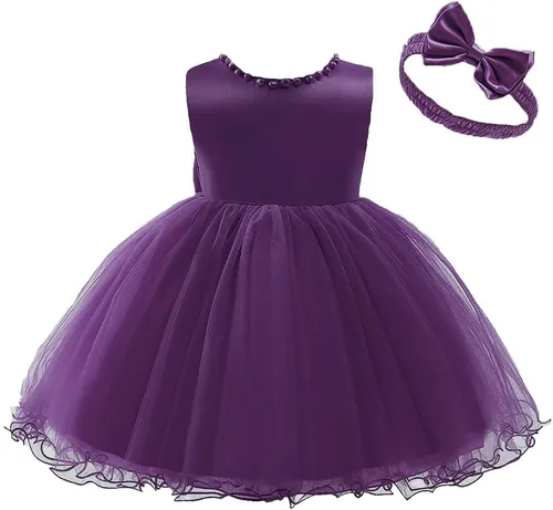 Vista 3 de 6M-6T - Vestido de bebé para niñas, vestido de encaje sin espalda, vestido de princesa formal para niños pequeños