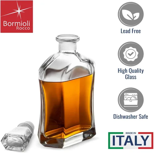 Vista 3 de Bormioli Rocco Capitol - Decantador de vidrio, tapón geométrico hermético, decantador de whisky de 23.75 onzas para vino, bourbon, brandy, licor