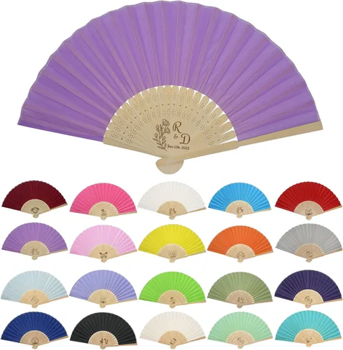 Vista 11 de GZLDGIFTS Abanicos de mano personalizados, regalos para regalos de fiesta de boda, invitados, tela personalizada, seda, jardín, boda, abanicos