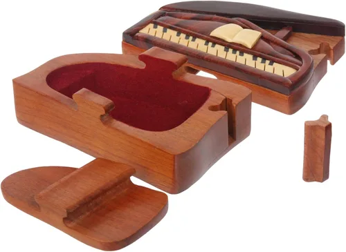 Vista 3 de Caja de rompecabezas de madera hecha a mano para instrumentos musicales secretos - Piano, nogal, Madera