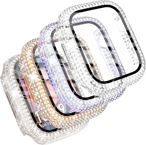 Vista 14 de CHANCHY Paquete de 4 fundas compatibles con Apple Watch de 1.496 pulgadas con protector de pantalla, 200 carcasas brillantes de cristal